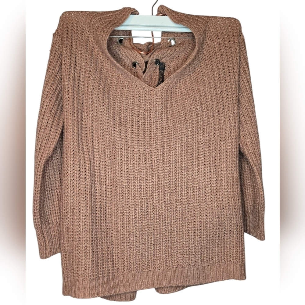 Love @ First Sight Lace-Up Back Sweater Size M